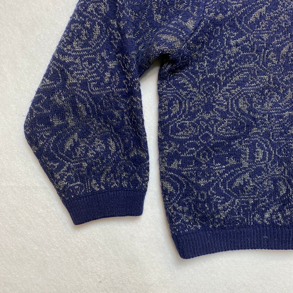 Louis Joone Knit Sweater Womens Small Blue Metallic Patterned Pullover - Picture 4 of 8